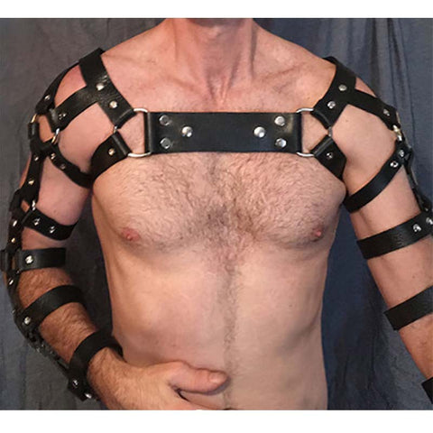 black leather men's harness